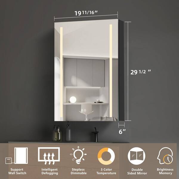 Zeafive 20 in. W x 30 in. H Black Rectangular Tri-view Aluminum 3c 