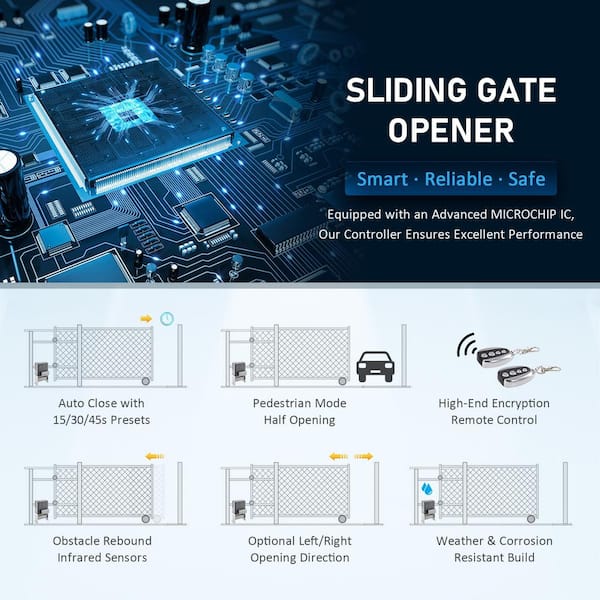 DOORADO Slide Single Automatic Gate Opener Kit with Remotes and Safety Sensor