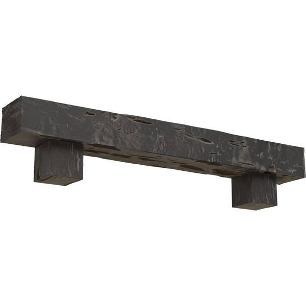 Ekena Millwork 6 in. x 8 in. x 3 ft. Pecky Cypress Faux Wood Fireplace Mantel Kit, Alamo Corbels, Aged Cedar