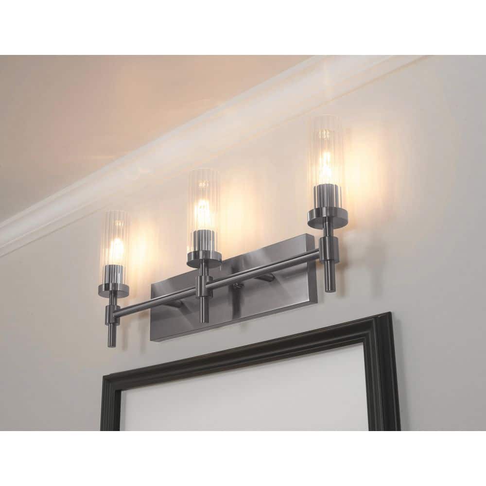 Huntington 24 in. 3-Light Satin Nickel Vanity Light with Clear Ribbed Glass Shade price history on PriceWatchPro