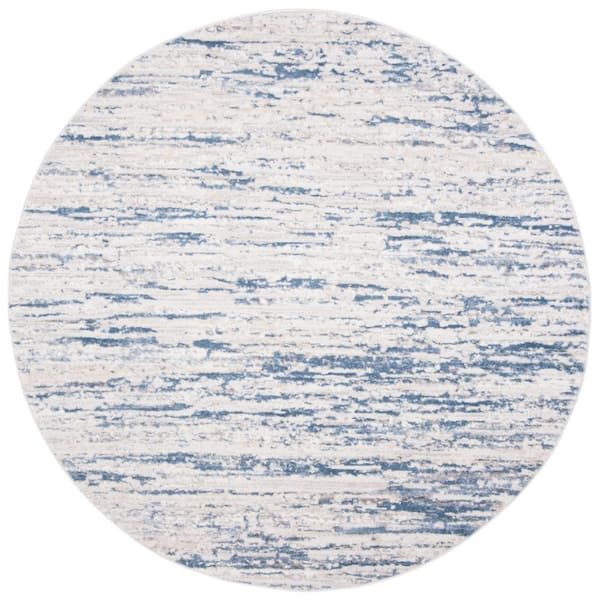 Amelia 8 ft. x 8 ft. Ivory/Blue Abstract Striped Round Area Rug