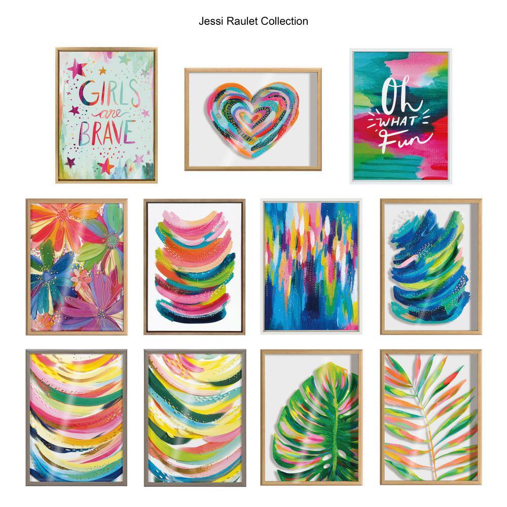 Colorful Tropical Floral Print on Glass with Natural Frame