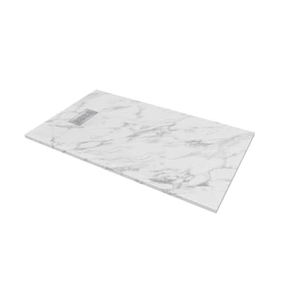 CASTICO 36 in. W x 60 in. L x 1.125 in. H Alcove Solid Composite Stone Shower Pan Base with L/R Drain in Carrara Sand