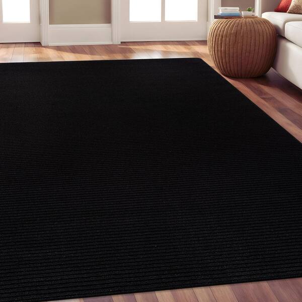 Beverly Rug Oasis Solid Black 5 ft. x 7 ft. Non-Slip Rubber Back