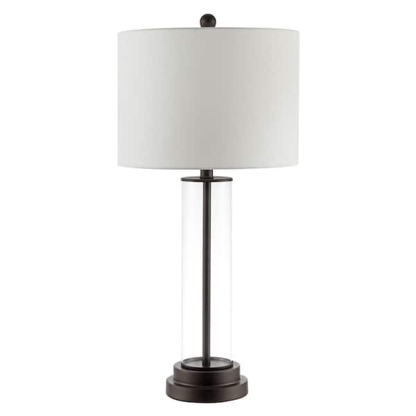 SAFAVIEH Cassian 26 in. Clear Table Lamp with White Shade
