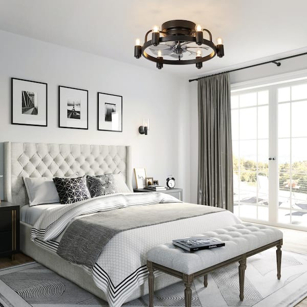 20 in. Black Indoor Flush Mount Ceiling Fan with Light and Remote Low Profile Bedroom Ceiling Fan Ceiling Light with Fan