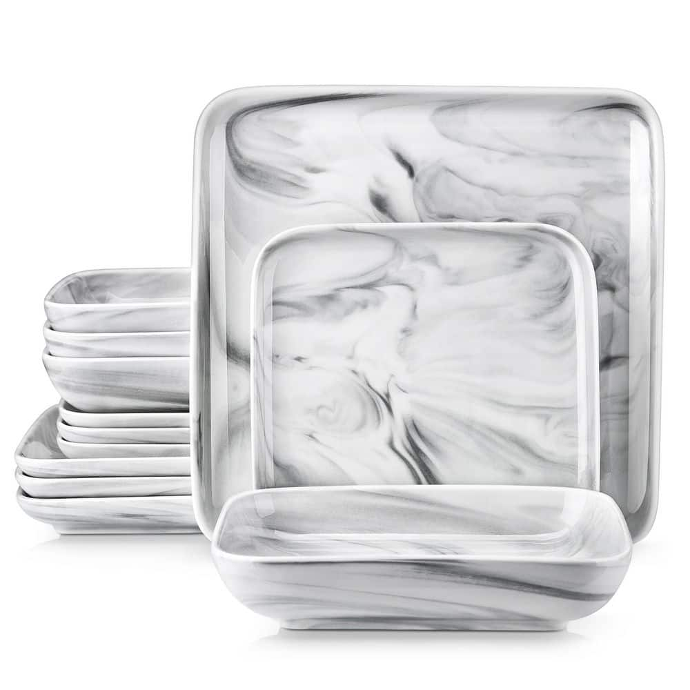 MALACASA Elisa 24-Piece Neutral White with Black Trim Porcelain