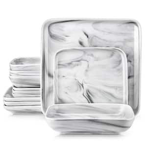 Ivy 12-Piece Marble Grey Porcelain Dinnerware Set (Service for 4)