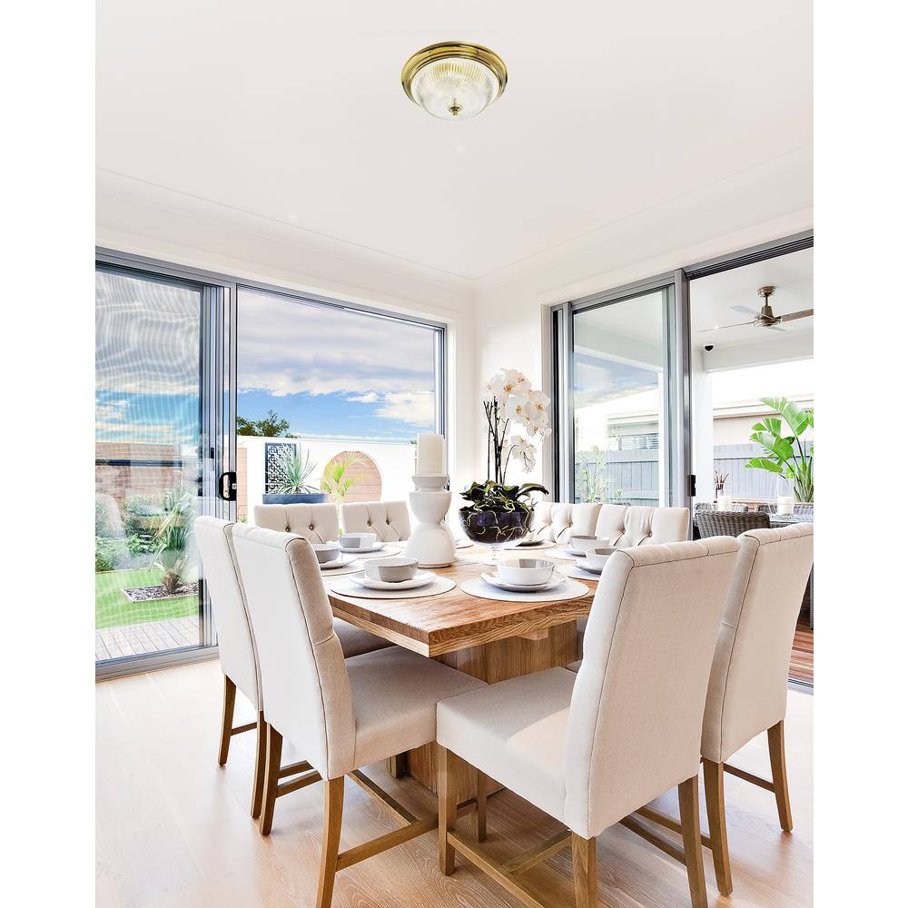 Polished Brass and Glass 13" Indoor/Outdoor Bowl Ceiling Light