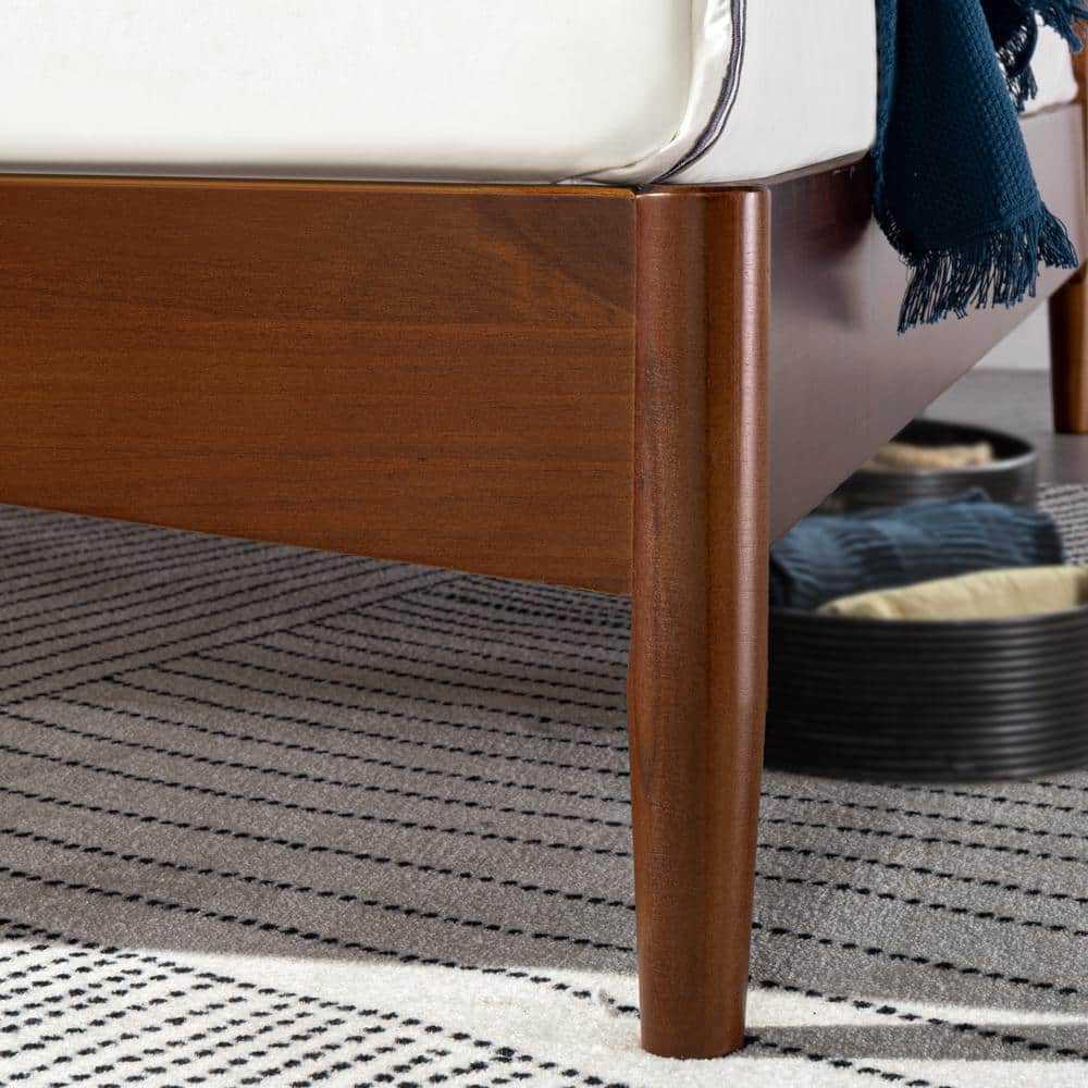 Elegant Mid-Century King Platform Bed with Wood Spindle Headboard