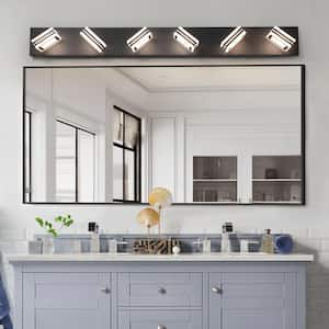 40 in. 6-Light Modern Black Bathroom LED Vanity Light