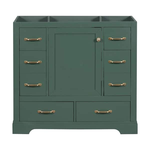 36 in. Bath Vanity Cabinet without Top in Green with 6-Drawers and Adjustable Shelf