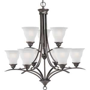 Trinity Collection 9-Light Antique Bronze Etched Glass Traditional Chandelier Light