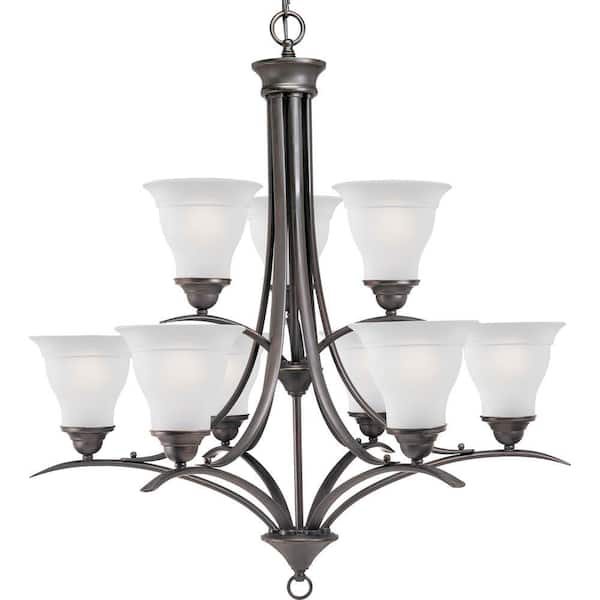 Progress Lighting Trinity Collection 9-Light Antique Bronze Etched Glass Traditional Chandelier Light