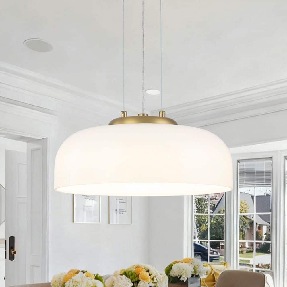12.8 in. 1-Light Brushed Gold Dimmable LED Pendant Light with Browl-Shaped White Shade price history on PriceWatchPro