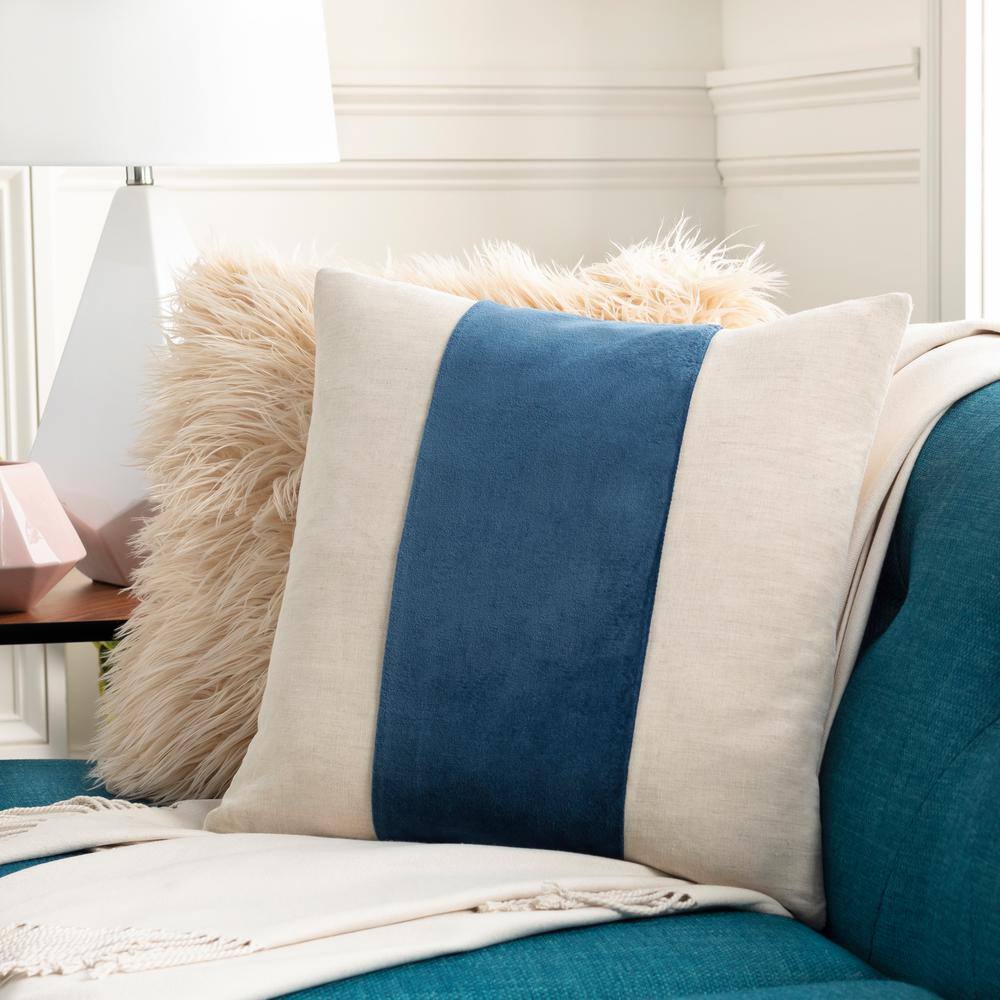 Navy and Ivory Cotton Blend Square Throw Pillow