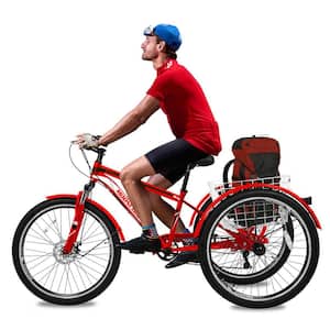26 in. Adults Trikes with Shopping Basket, Adult Mountain Bike, 7-Speed 3-Wheel Bike Mountain Tricycle Cruiser Trike