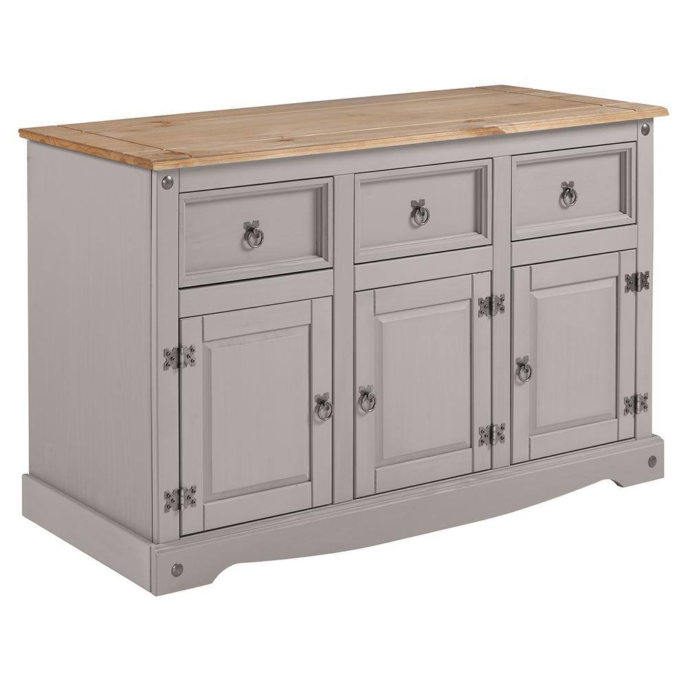 Cottage Series Gray and Honey Pine Wood Buffet Sideboard