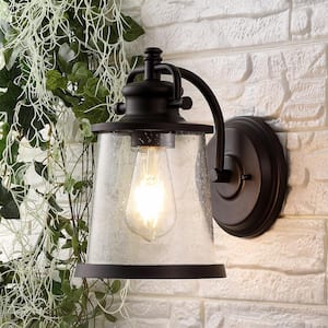 Marais 6.75 in. Iron/Seeded Glass Vintage Rustic LED Outdoor Sconce Lantern, Oil Rubbed Bronze