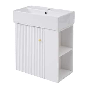 21.6 in. W x 12.2 in. D x 26.4 in. H Single Sink Wall Bath Vanity in White with White Ceramic Top, Left Open