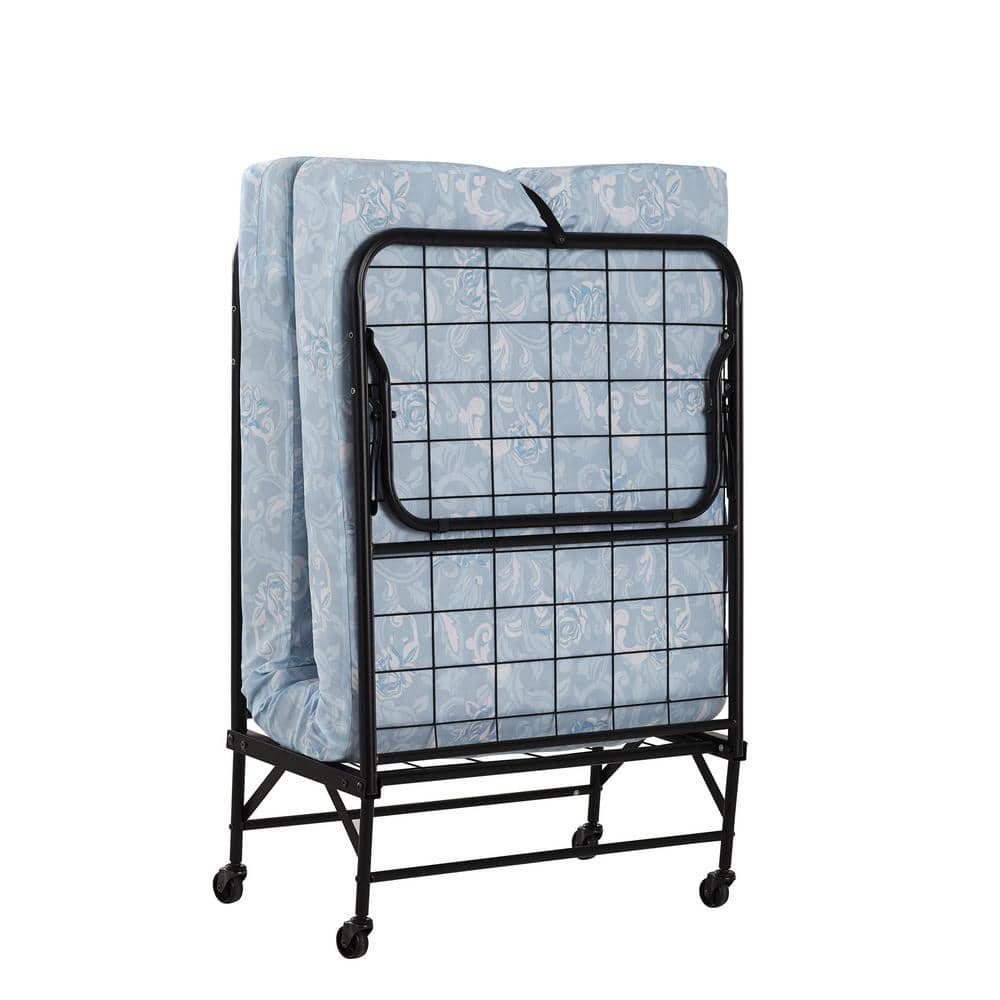 Twin Black Metal Frame Folding Guest Bed with Mattress