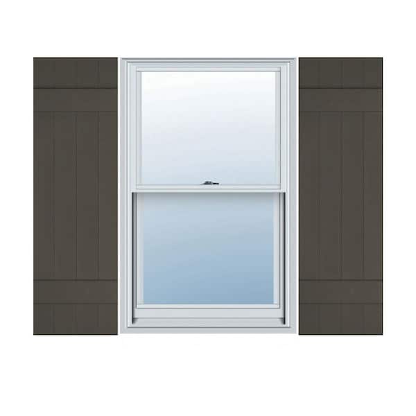 Ekena Millwork 14 in. x 31 in. Lifetime Vinyl Standard Four Board Joined Board and Batten Shutters Pair Musket Brown