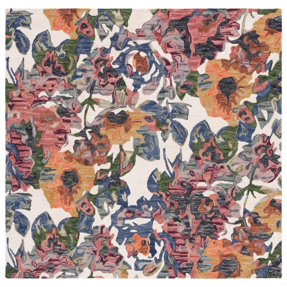 Blossom 6 ft. x 6 ft. Ivory/Blue Oversized Abstract Floral Square Area Rug price history on PriceWatchPro