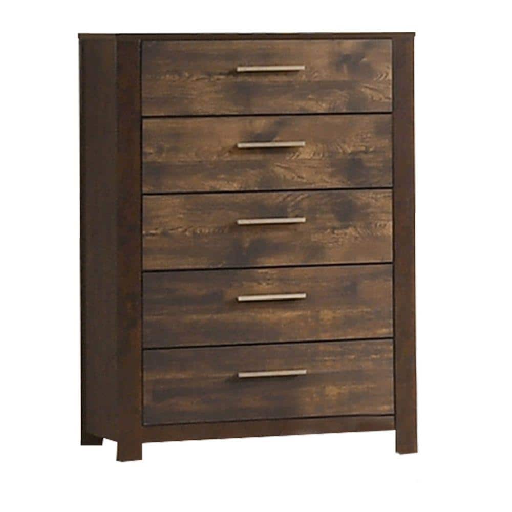 Benjara 16 in. Brown 5Drawer Wooden Chest of Drawers BM232621 The