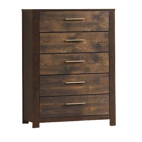 Benjara 16 in. Brown 5-Drawer Wooden Chest of Drawers