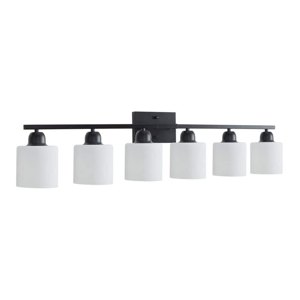 38 in. 6 Light Black Vanity Light Fixture Wall Sconces with Milky White Frosted Glass Shades (Bulbs Not Included) price history on PriceWatchPro
