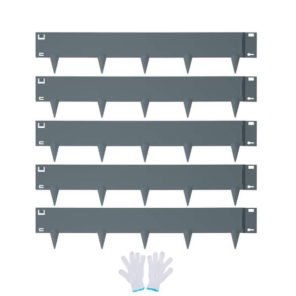 VEVOR 39 in. L x 0.063 in. W x 4 in. H Gray Steel Edging Landscape Steel Garden Edging Borders Strips Hammer (5-Pack)