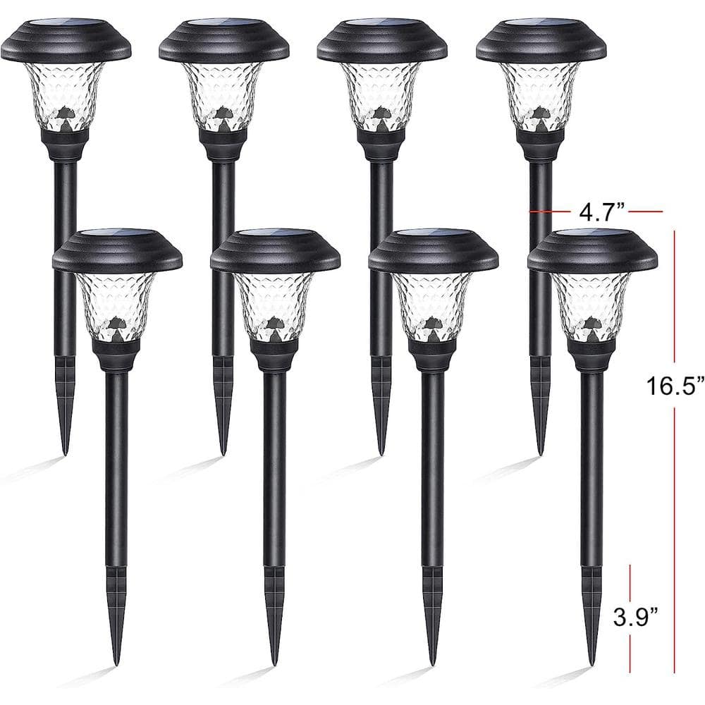 Modern Black Stainless Steel Solar Pathway Lights, 8-Pack