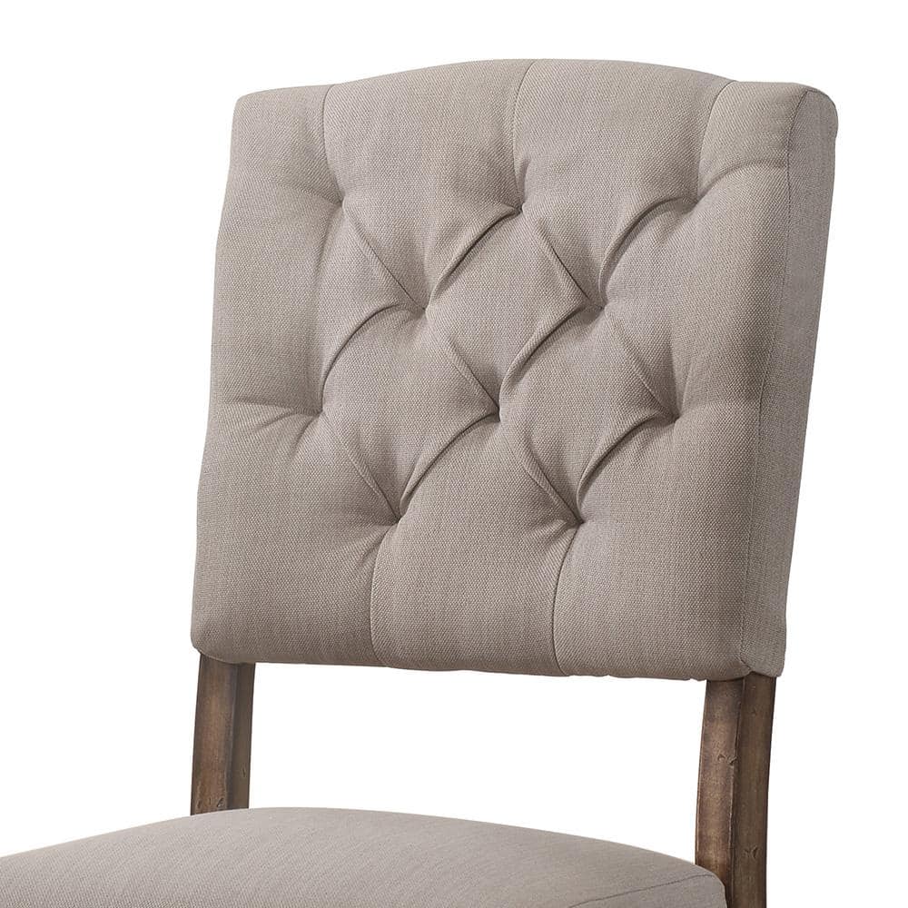Gray Linen Upholstered High Back Side Chair with Wood Legs