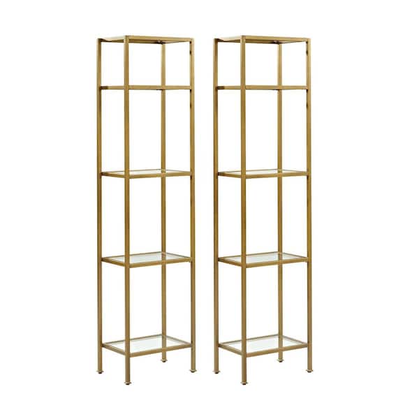 CROSLEY FURNITURE 73 in. Soft Gold/Clear Metal 4-shelf Etagere Bookcase with Open Back