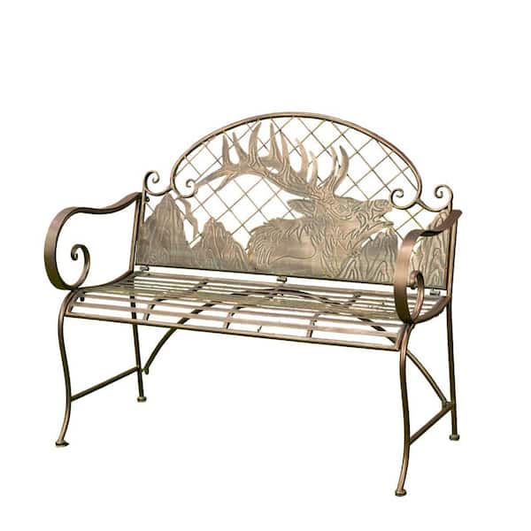 Zaer Ltd. International 43.7 in. W 2-Seater Antique Bronze Metal Outdoor Bench Selkirk