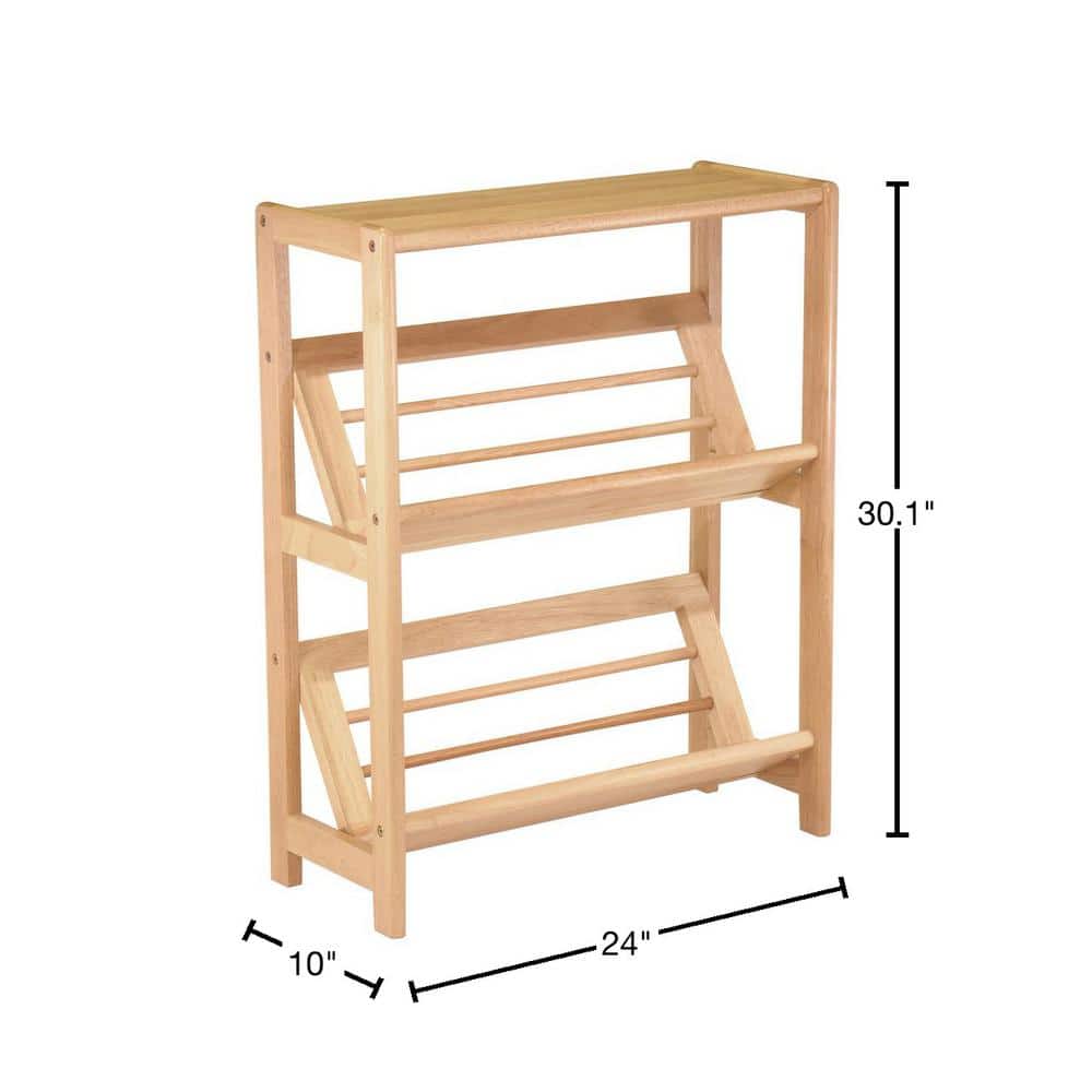 Natural Wood 2-Tier Tilted Bookshelf