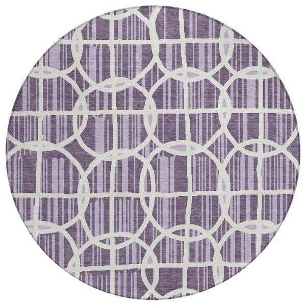 Chantille Machine Washable Indoor/Outdoor Abstract ACN2769 Plum 8 ft. x 8 ft. Round Rug