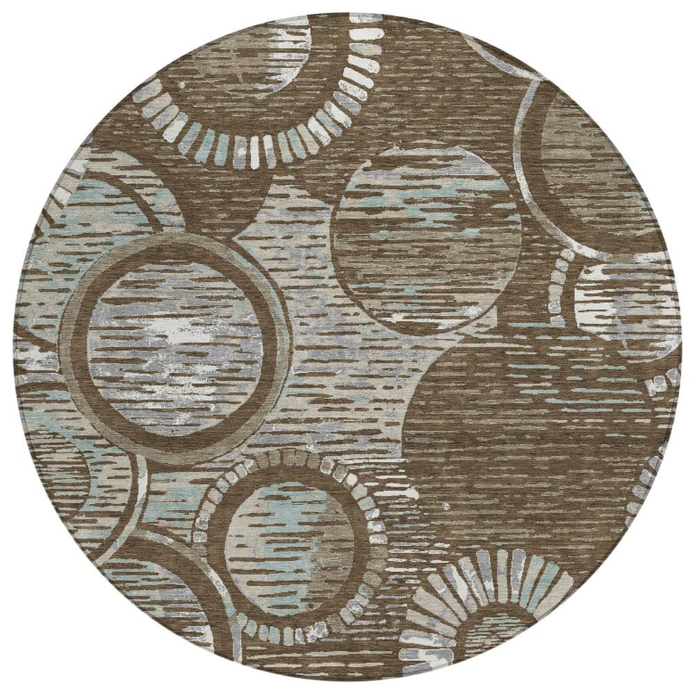 Chantille Machine Washable Indoor/Outdoor Abstract ACN2633 Chocolate 8 ft. x 8 ft. Round Rug price history on PriceWatchPro