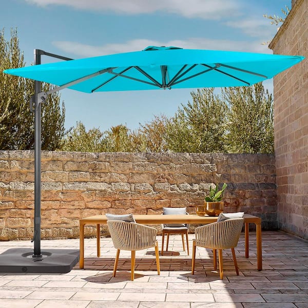 JOYESERY 11.5 ft. x 9 ft. Outdoor Rectangular Cantilever Patio Umbrella, Solution-Dyed Fabric Aluminum Frame in Lake Blue
