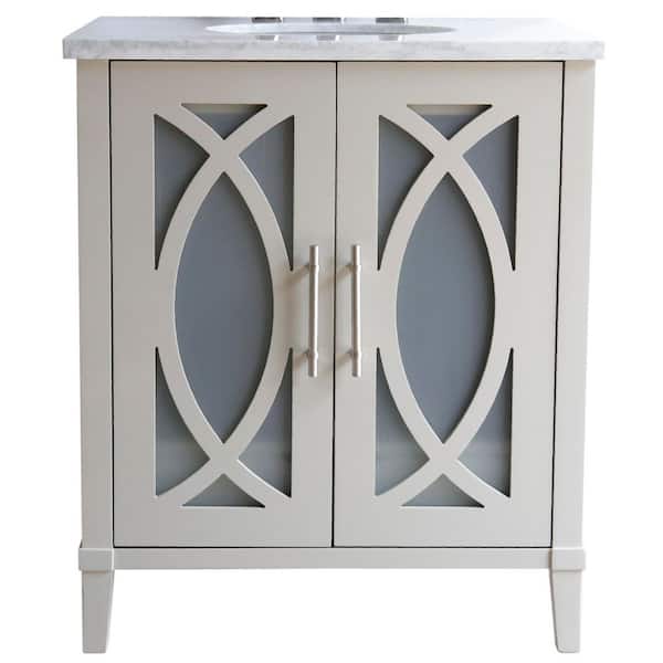 Bellaterra Home Brea 30 in. W x 22 in. D x 36 in. H Single Vanity in Light Gray with Carrara Marble Vanity Top in White with White Basin