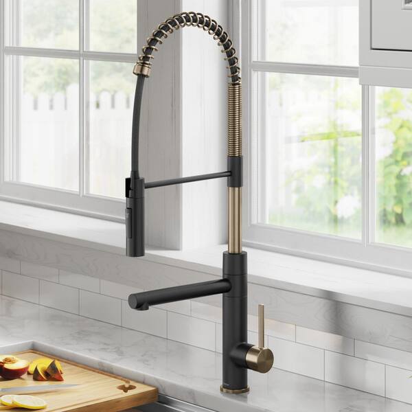 Artec Pro Pull-Down Single Handle Kitchen Faucet with Pot Filler in Spot Free Antique Champagne Bronze / Matte Black