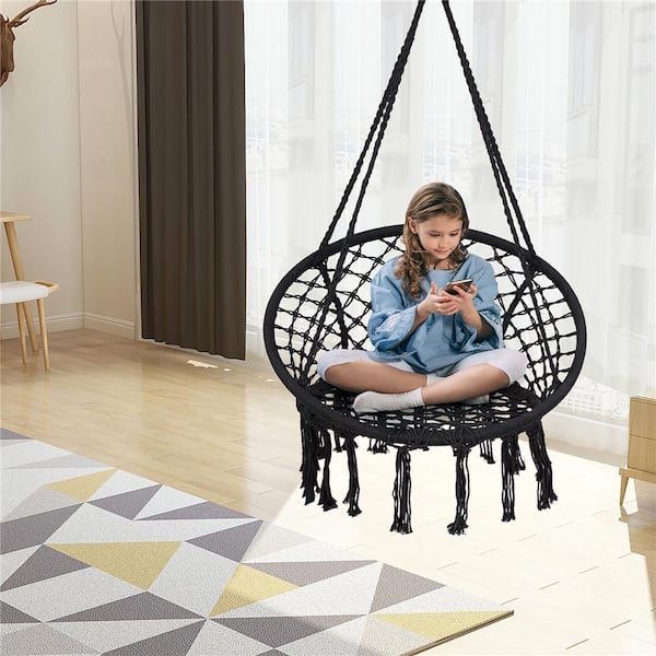 2.7 ft. Portable Hanging Hammock Chair Hammock without Stand in Black