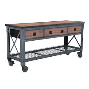 72 in. x 24 in. 3-Drawers Rolling Industrial Mobile Workbench Cabinet and Wood Top