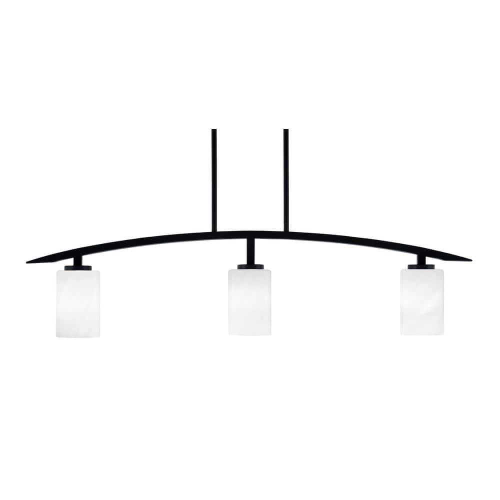 Siena 41 in. 3-Light Matte Black Chandelier with 4 in. White Marble Glass S