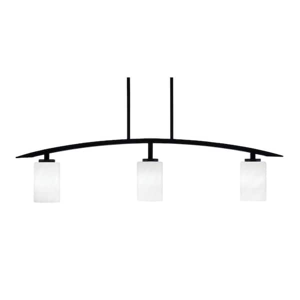 Unbranded Siena 41 in. 3-Light Matte Black Chandelier with 4 in. White Marble Glass Shades No Bulbs Included
