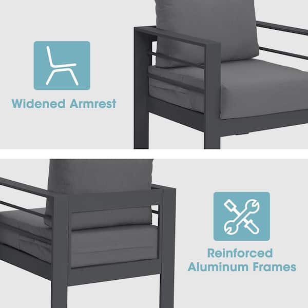 SUNVIVI Ergonomic Aluminum Outdoor Lounge Chair with Gray Cushion 