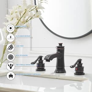 8 in. Widespread Double Handle Bathroom Faucet With Pop-up Drain Assembly in Oil Rubbed Bronze