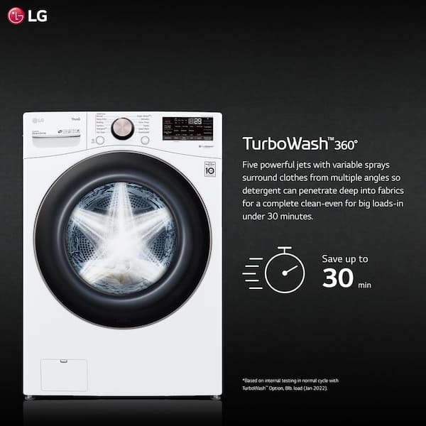 LG 27 in. 4.5 cu. ft. Smart Stackable Front Load Washer with TurboWash 360,  Sanitize & Steam Wash Cycle - White