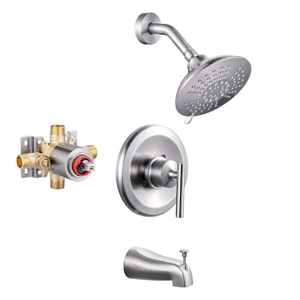 VEVETTA Single-Handle 5-Spray Tub and Shower Faucet 1.8 GPM with Stops in. Brushed Nickel with Valve Included