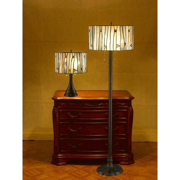 Table Lamp Set Contemporary Blue, Stained Glass Table Lamp Set